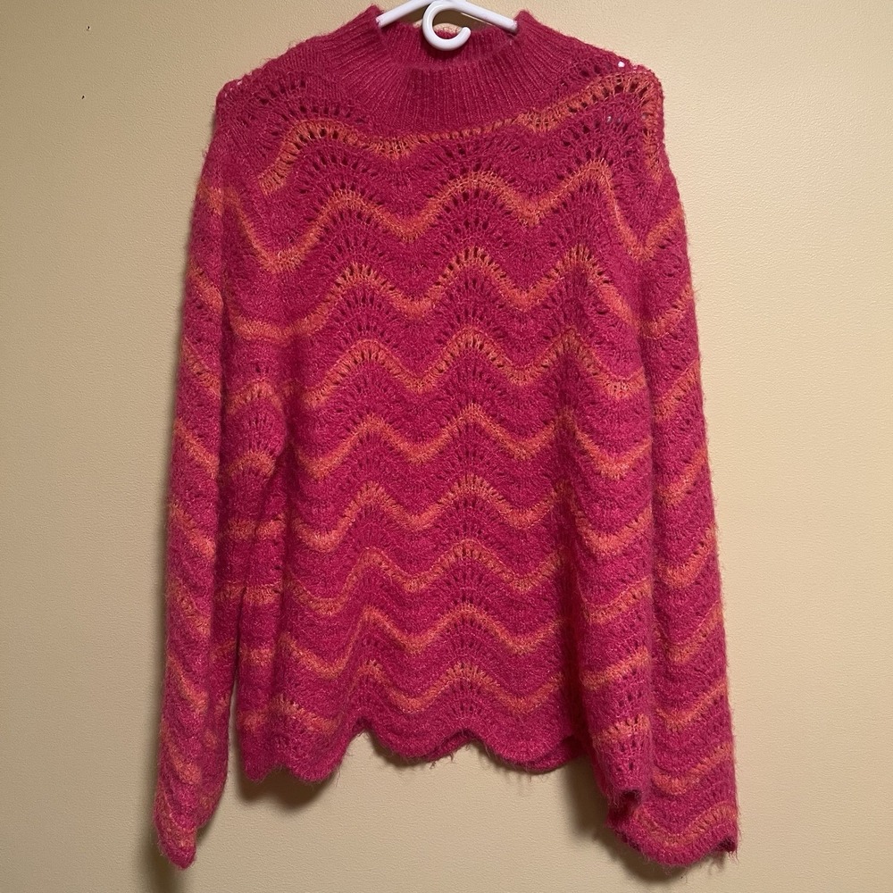 Jodifl Women's Sweater Crochet Chunky Knit Chevron Retro Boho Wool Blend Large